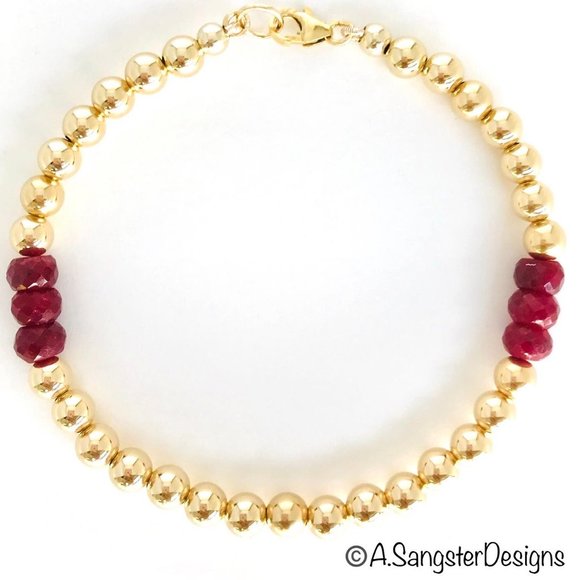 Faceted Rubies + 14K Gold Filled Bracelet - Picture 1 of 2